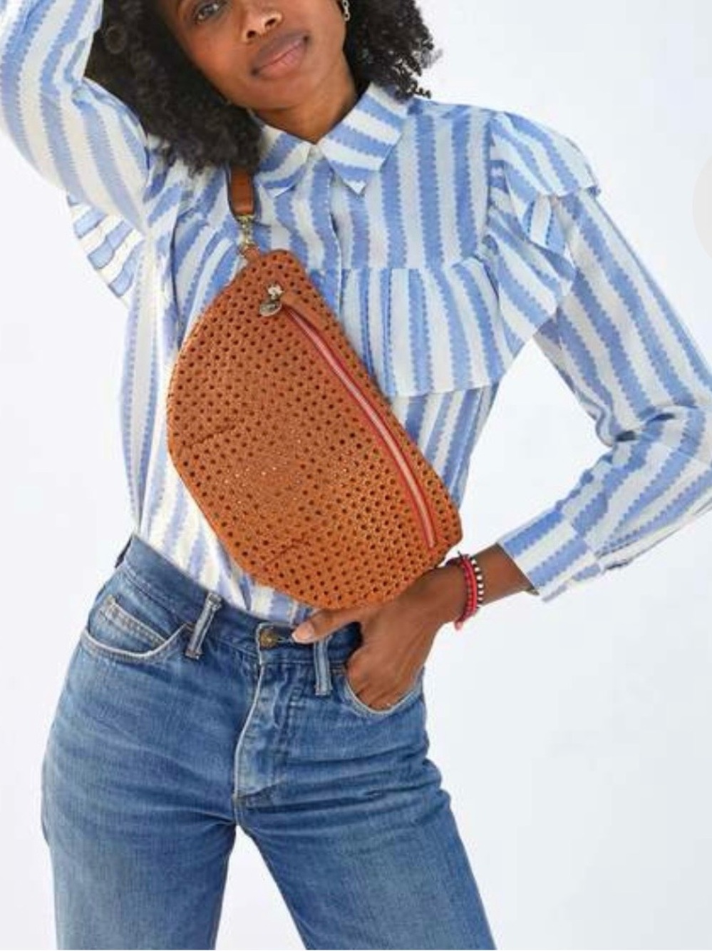 Clare V Grande Fanny Rattan Crossbody with Red Zip - Picture 2 of 15
